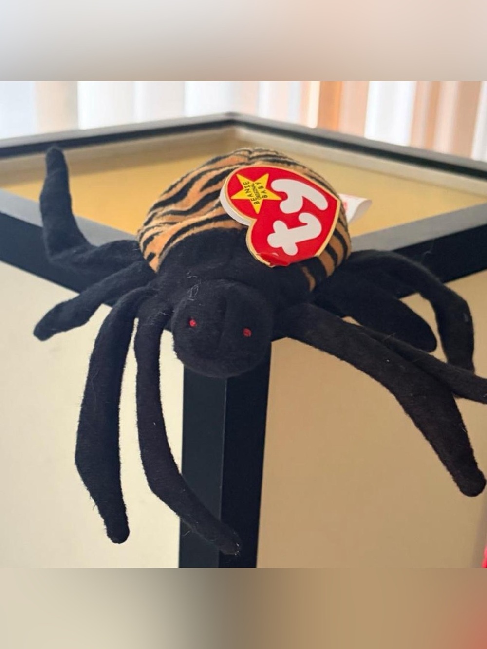 TY Beanie Baby Black Tiger-Pattern Spider Plush Toy- Spinner